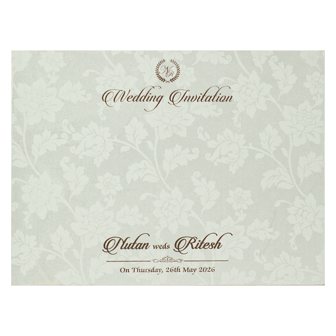 White Circle Floral Padded Wedding card-KRE28330