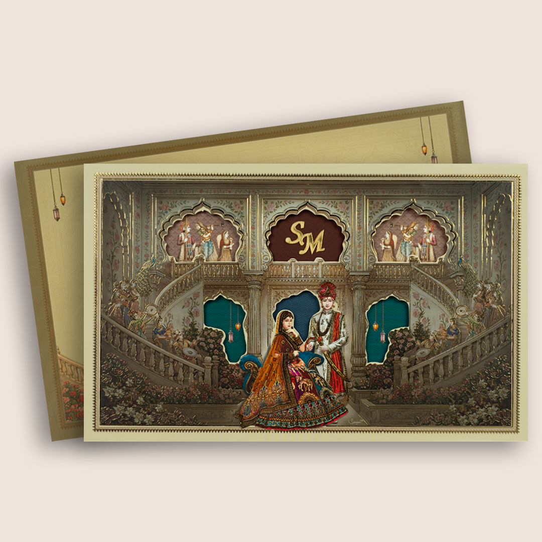Dark Grey Bride Groom Laser Cut Padded Wedding Card - KRE28900