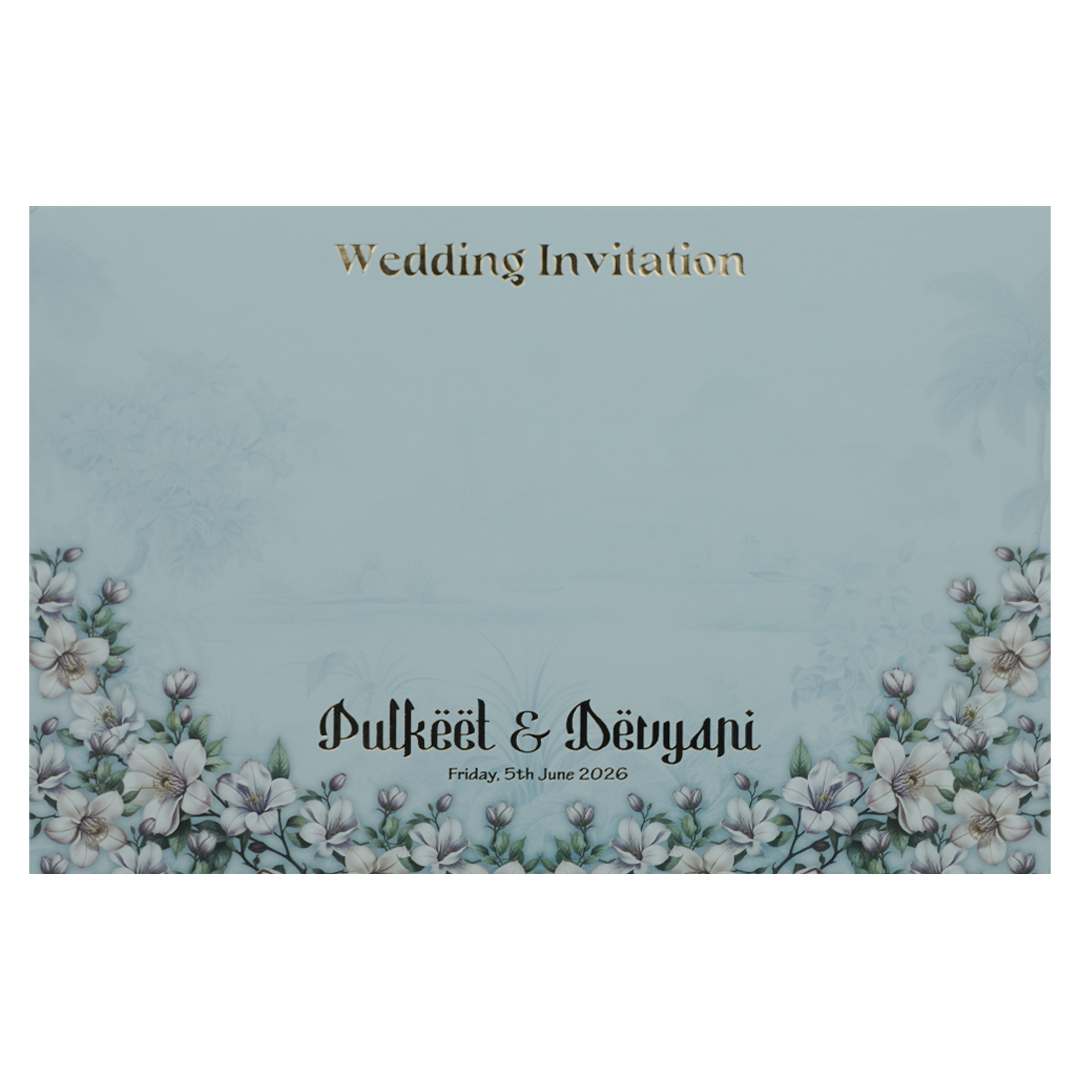 Blue Pastel Floral Padded Wedding Card-KJTS1829