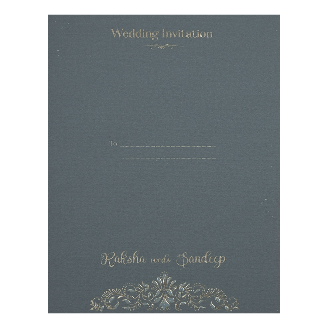 Blue Gold Floral Border Padded Wedding Card-KSI64420