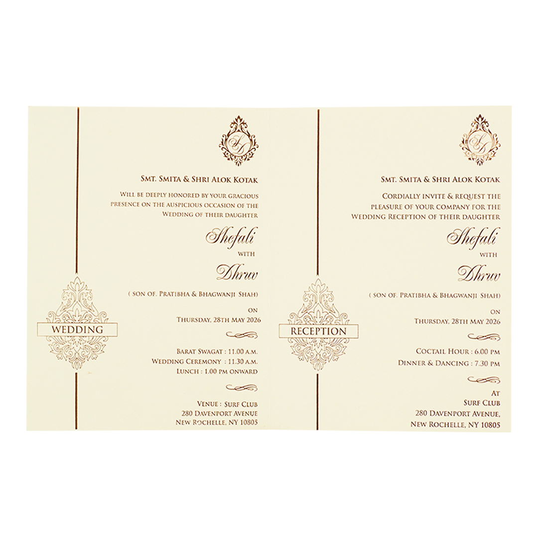 White Embossed Ganesha Wedding card-KRE28470