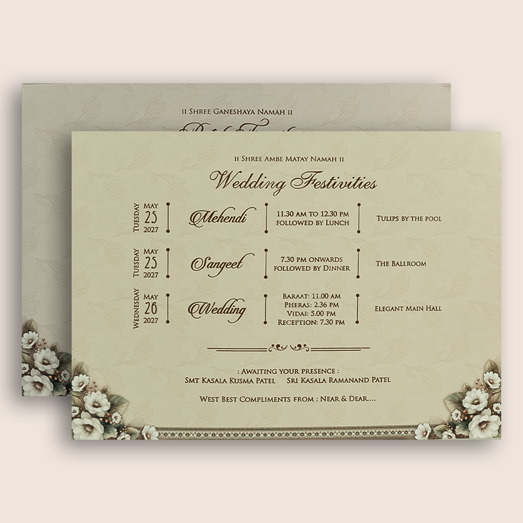 Pastel Brown Floral Padded Invitation Card - KRE28740