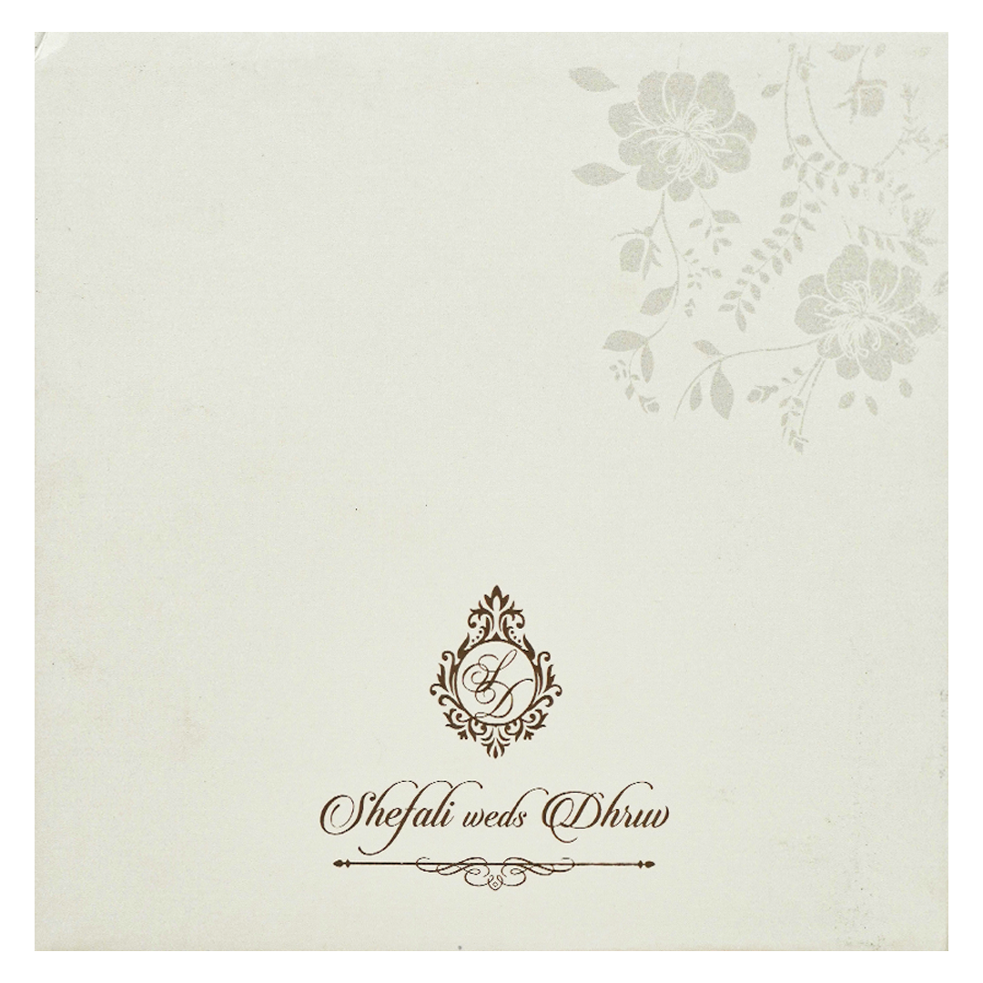 White Floral Embossed Padded Wedding Card-KRE22310
