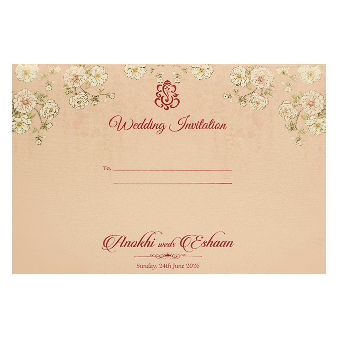 Cream Floral Padded Wedding Card-KJTS3673