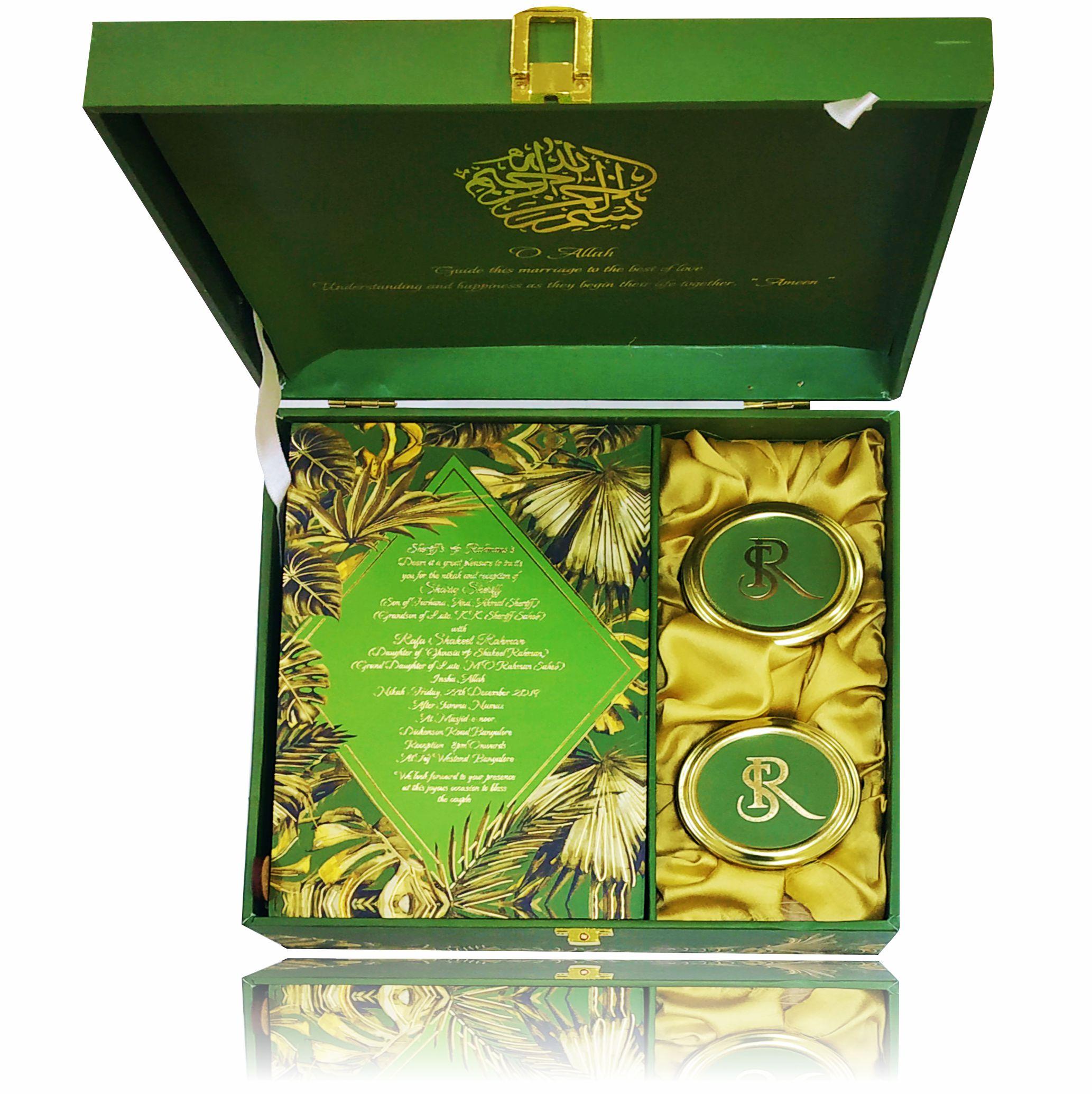 Green Ultra Premium Muslim Invitation In Leaf Design-KNKUP028
