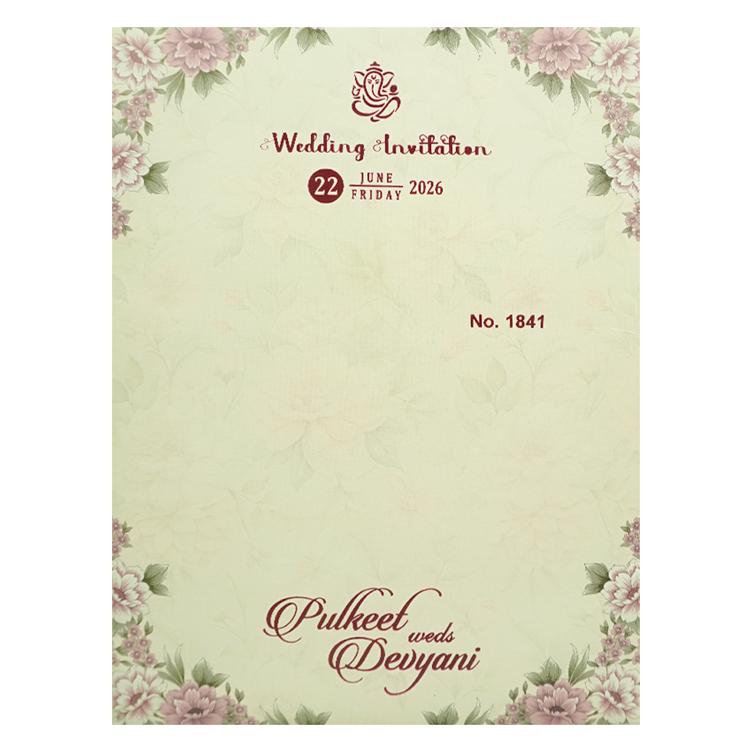 Cream Plum Floral Wedding Card-KJTS1841