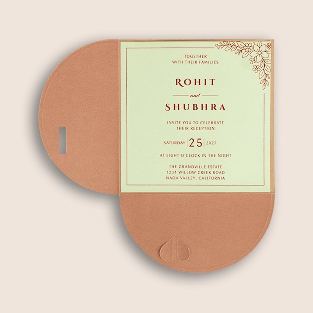 Peach Floral Designer Open Cut Invitation Card - KJP25170
