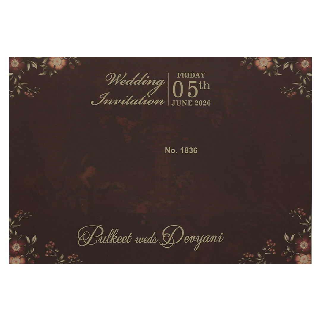 Buy Brown Floral Padded Wedding Card