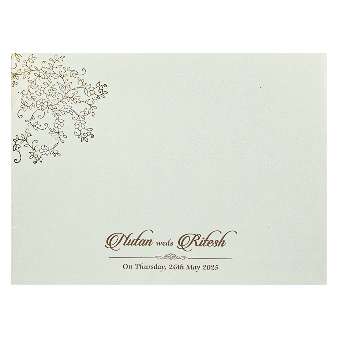 White Gold Floral Door Style Wedding Card - KRE25880
