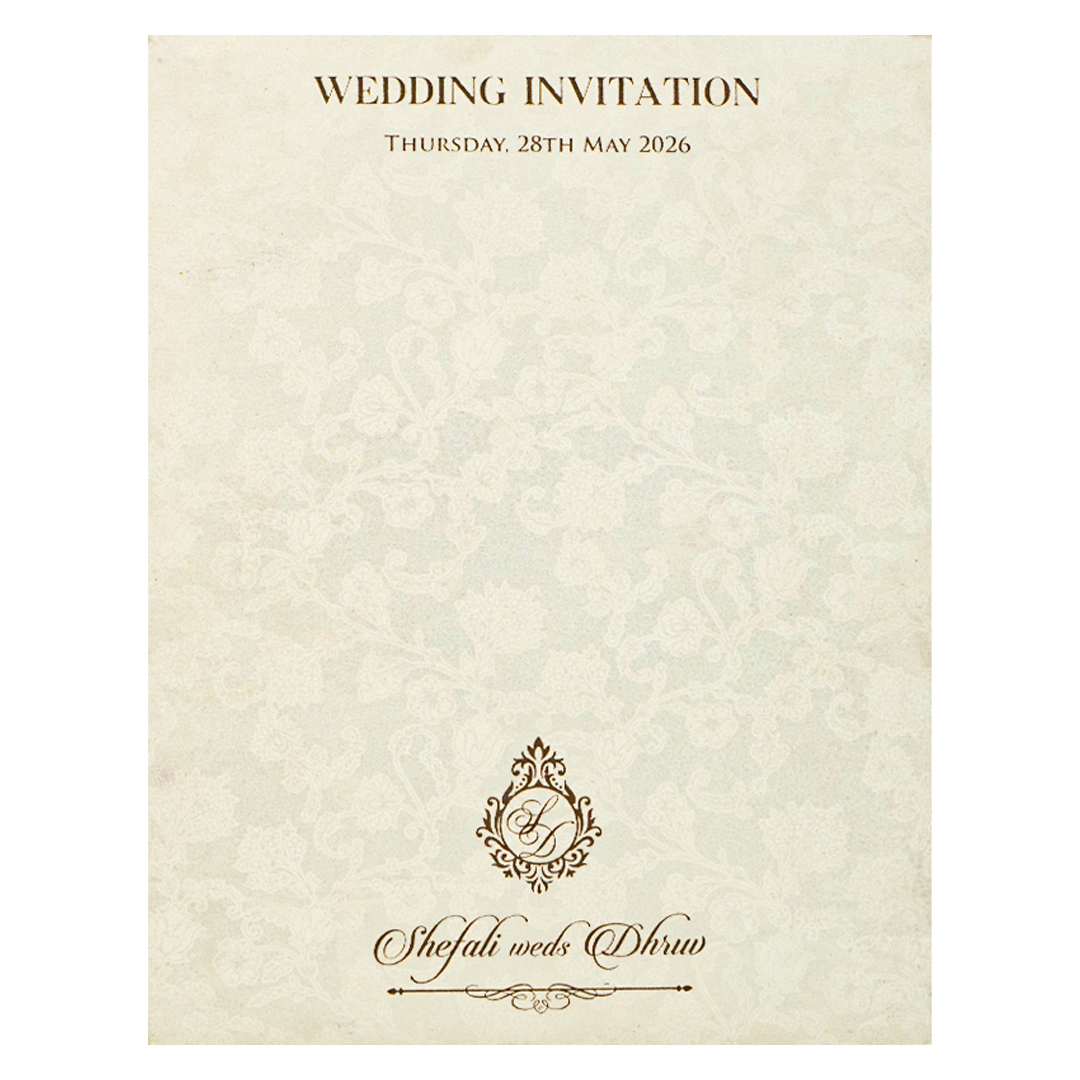 White Gold Foil Floral Padded Wedding card-KRE28240