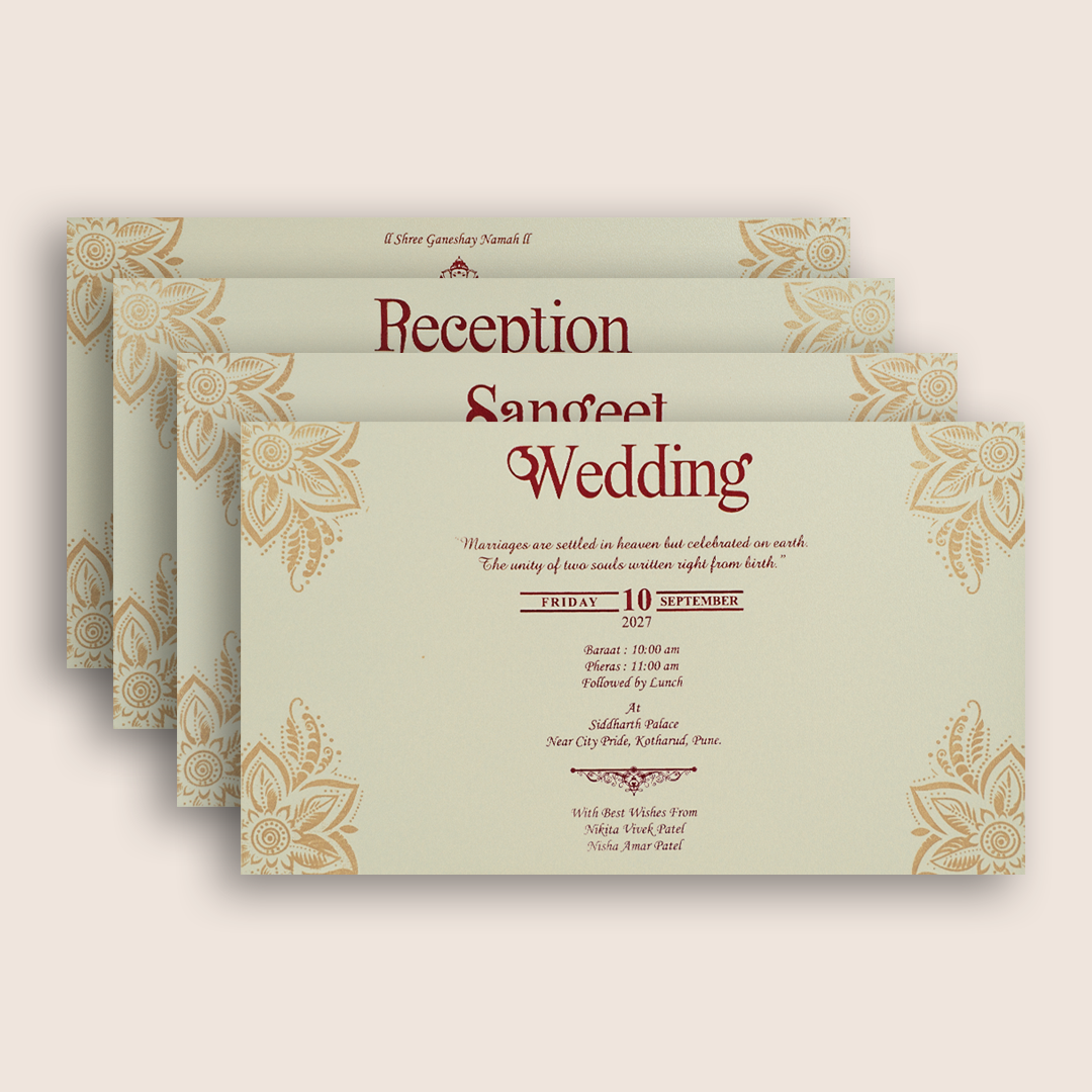 White Embossed Floral Padded Invitation Card - KPR024540