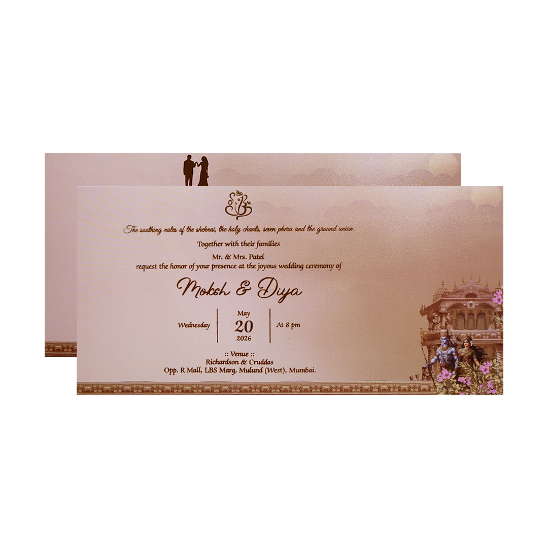 Gold Embossed Ram Sita Palace Wedding Invitation Card-KPR06500