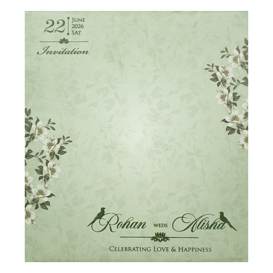 Mint Green White Floral Laser Cut Wedding Card-KFR16170