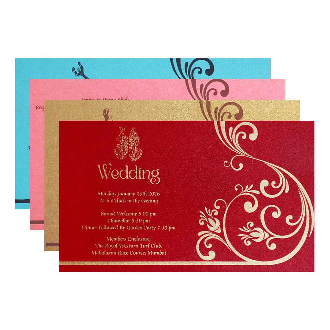 Pink Gold Foil Embossed Floral Wedding Invitation Card-KPR06430