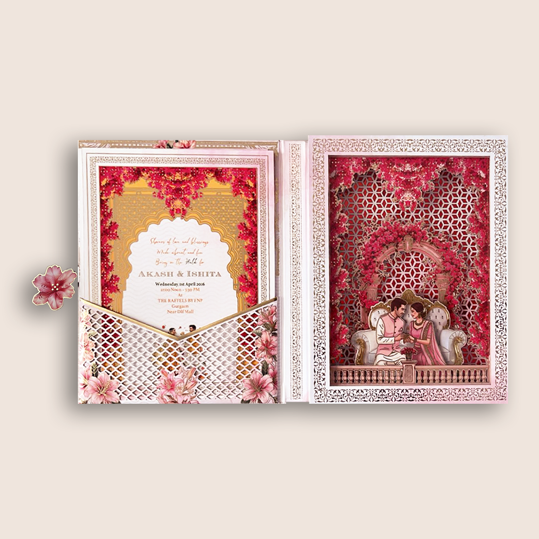 White Royal Floral Arch Premium Luxury Invitation - KNLW202567