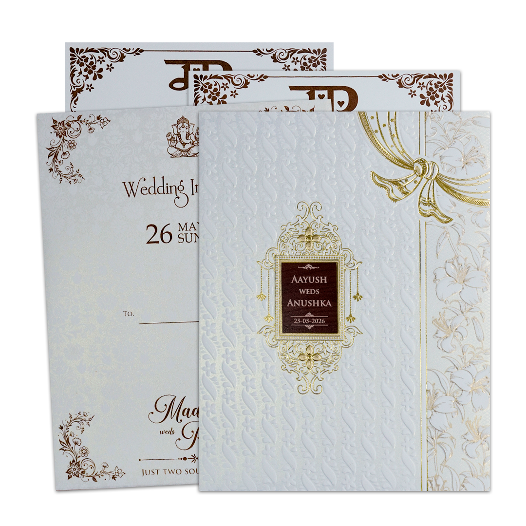 White Embossed Floral Padded Wedding Card-KSH73570