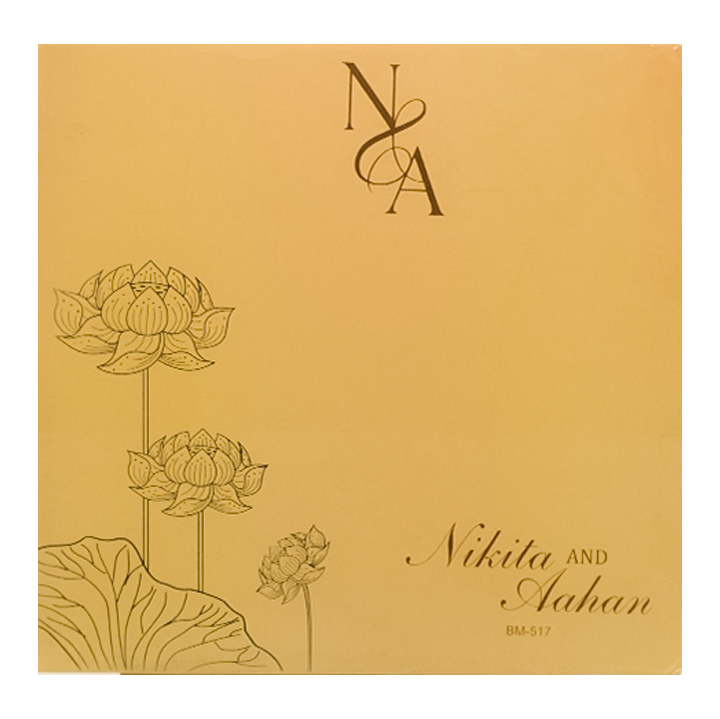 Gold Vishnu Lakshmi Lotus Padded Wedding Card-KBM05170