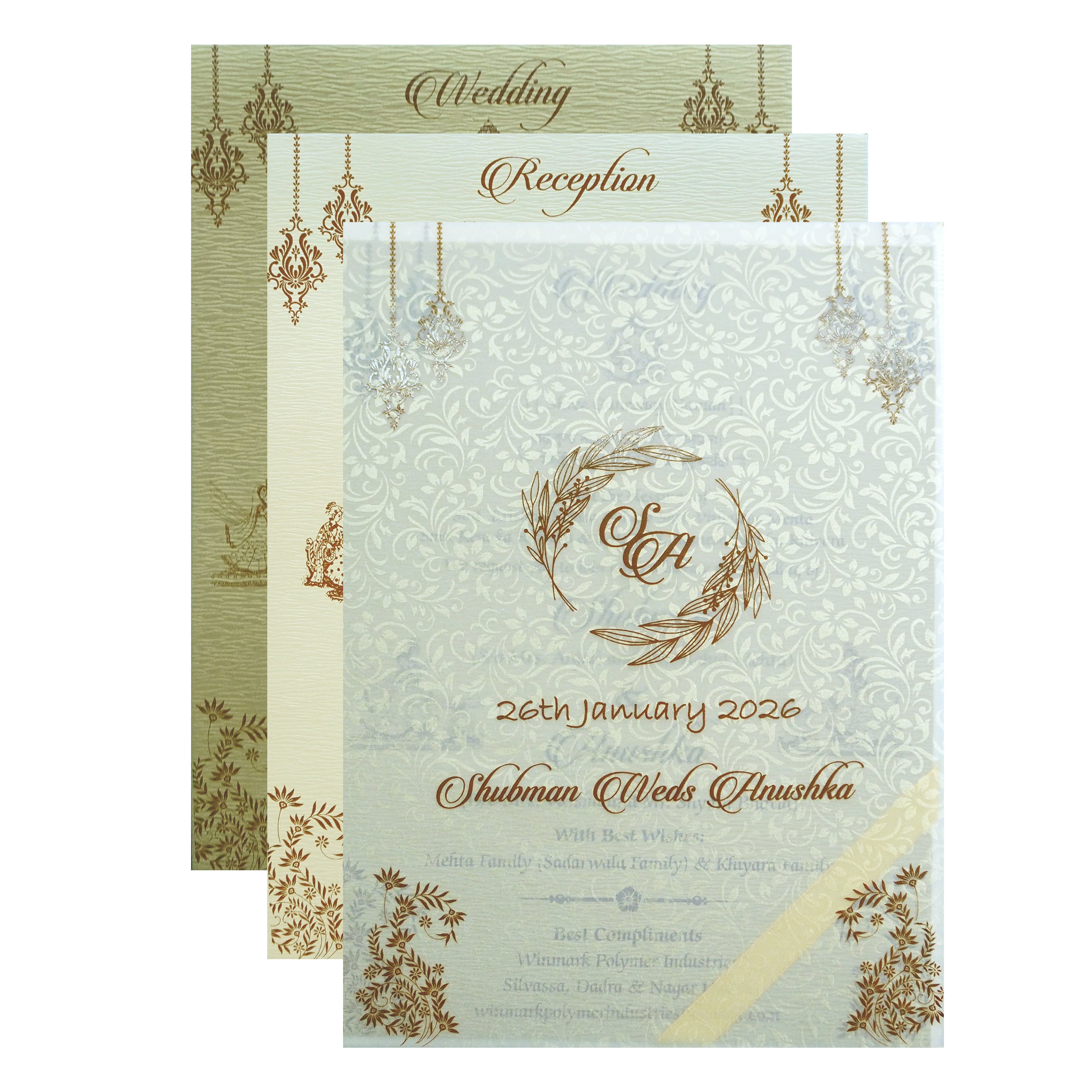 Cream Floral Frame Padded Wedding Card-KRB09671