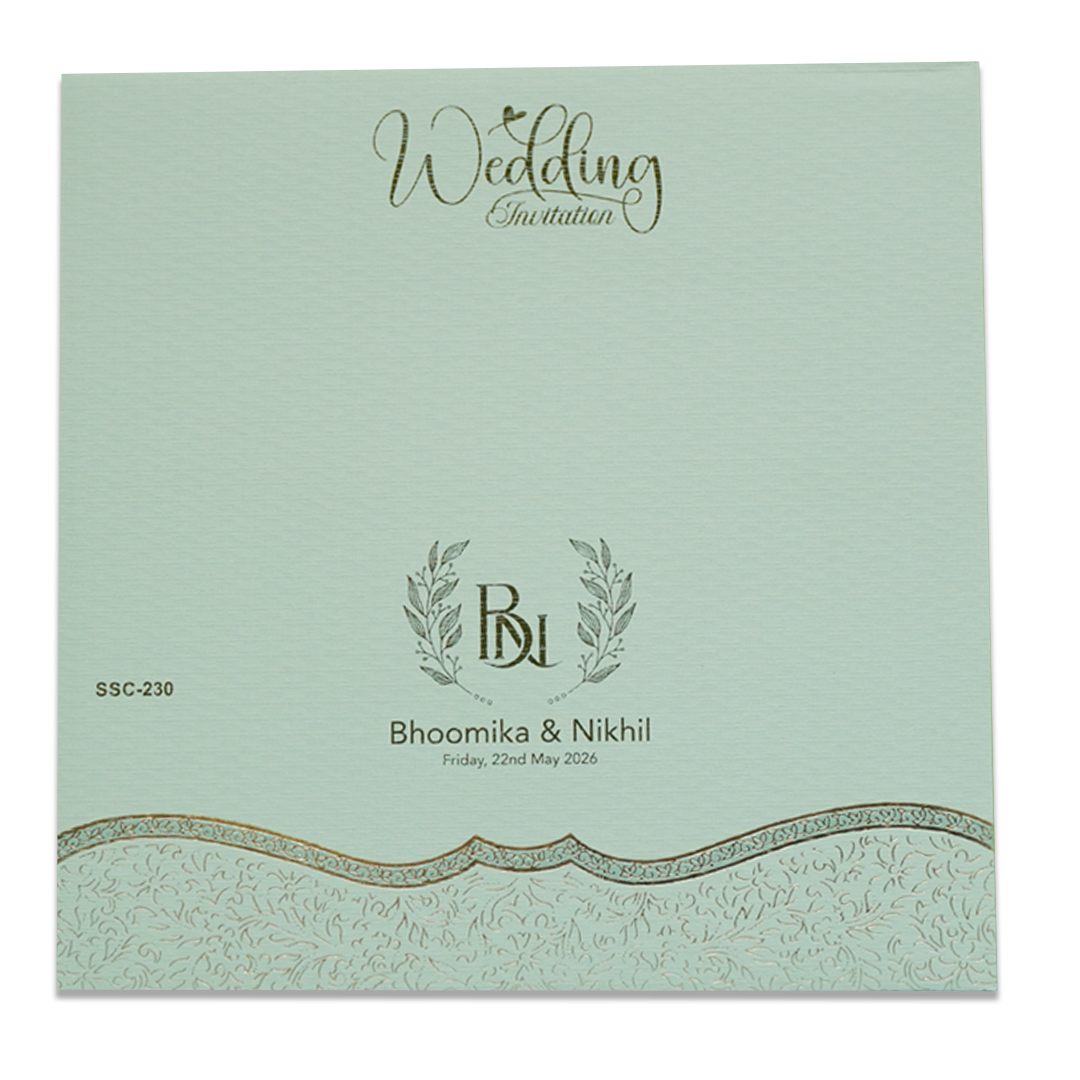 Green Floral Embossed Padded Wedding Card - KSSC2300