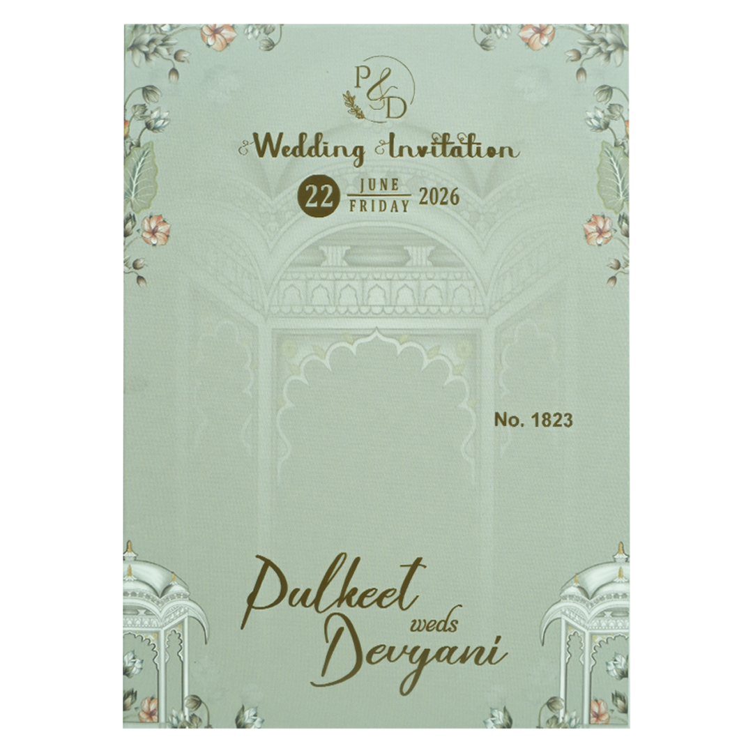 Grey Gold Floral Padded Wedding Card-KJTS1823