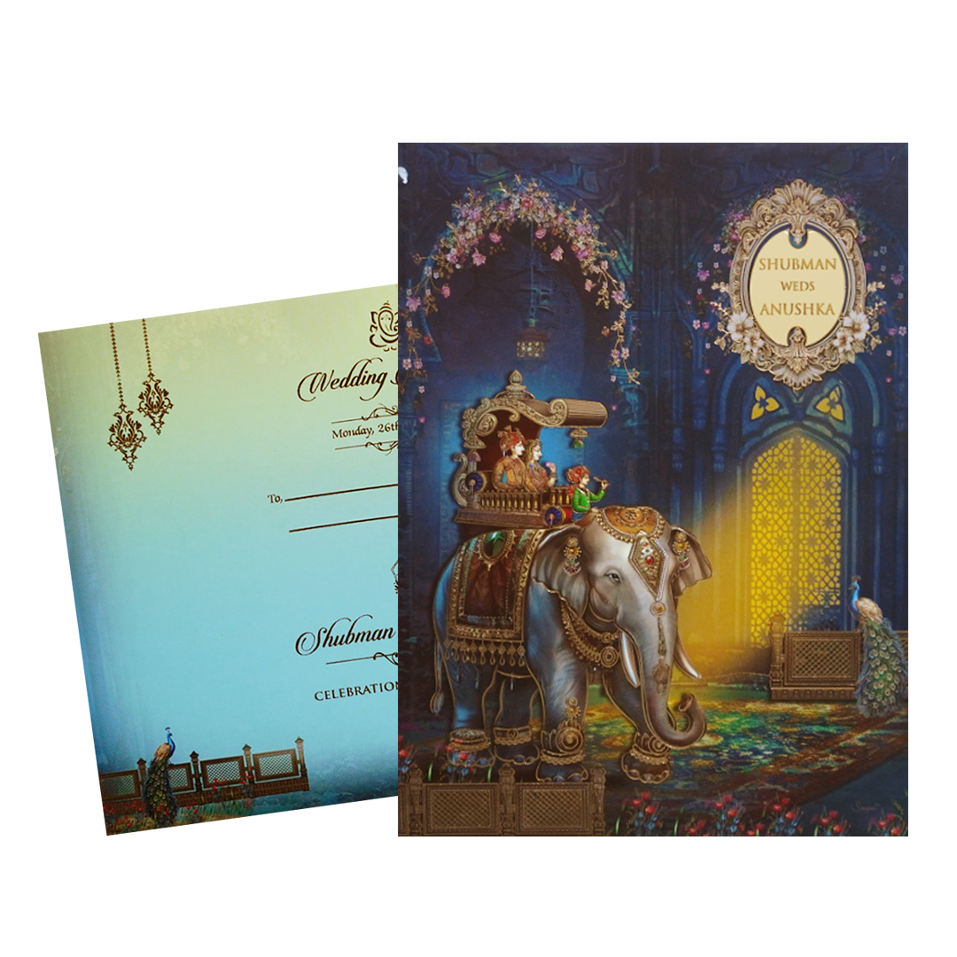 Royal Baraat Padded Wedding Invitation Card with Gold Foil-KRB09540