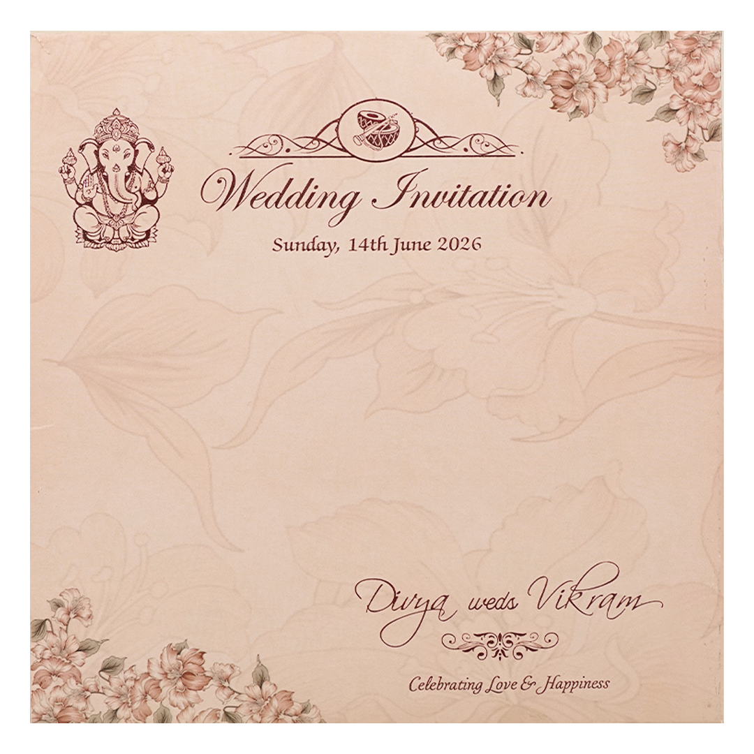 Pink Floral Damask Padded Wedding Card-KNPO5523P