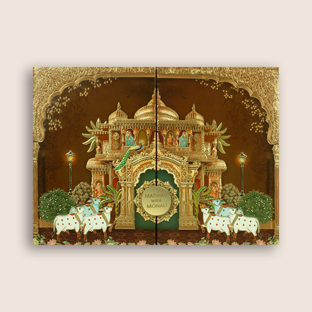 Brown Palace Door Style Padded Wedding Card - KRB09270
