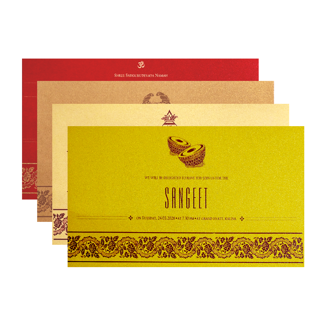 Red Gold Floral Border Wedding Invitation Card-KPR06410