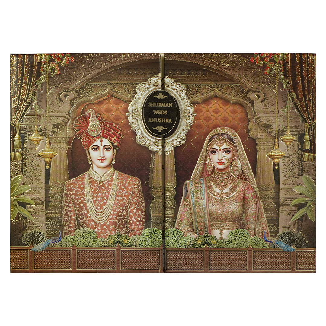 Brown Royal Couple Padded Wedding Card-KRB09310