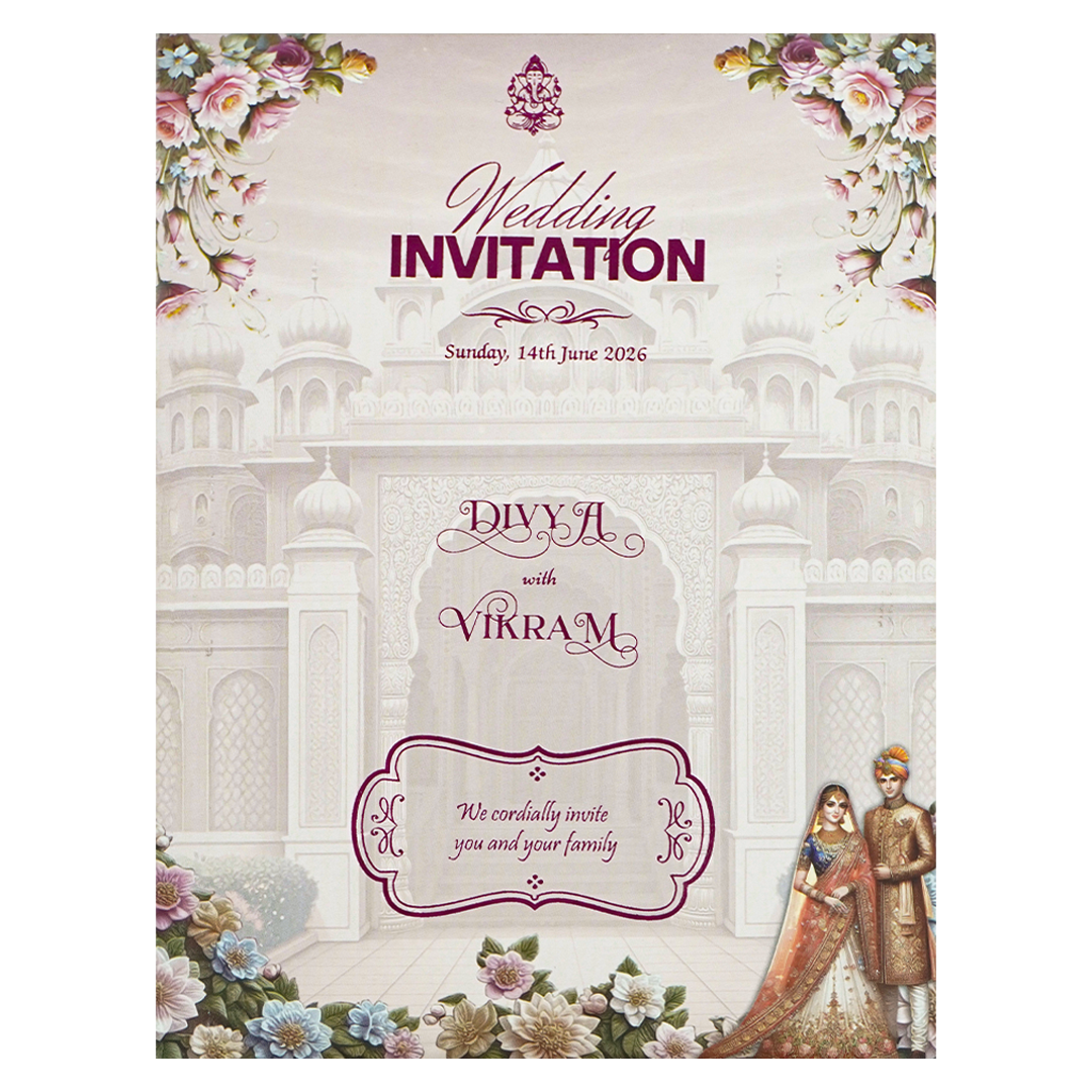 Pink Floral Bride Groom Wedding Card-KNZT2302