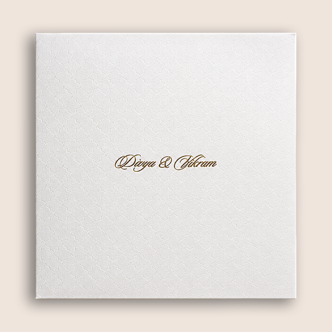 White Embossed Padded Wedding Card - KNK4021W