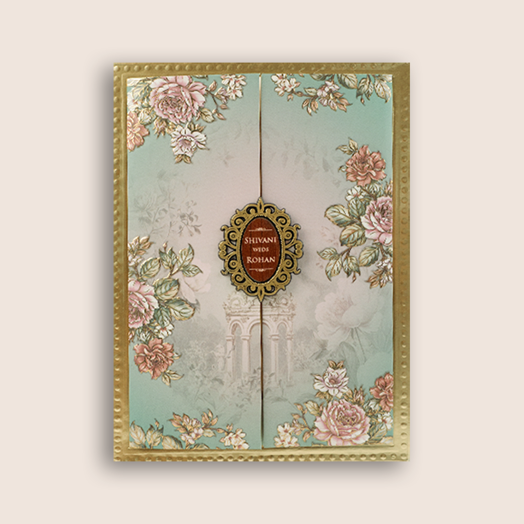Green Embossed Rose Floral Marriage Card - KVN07940