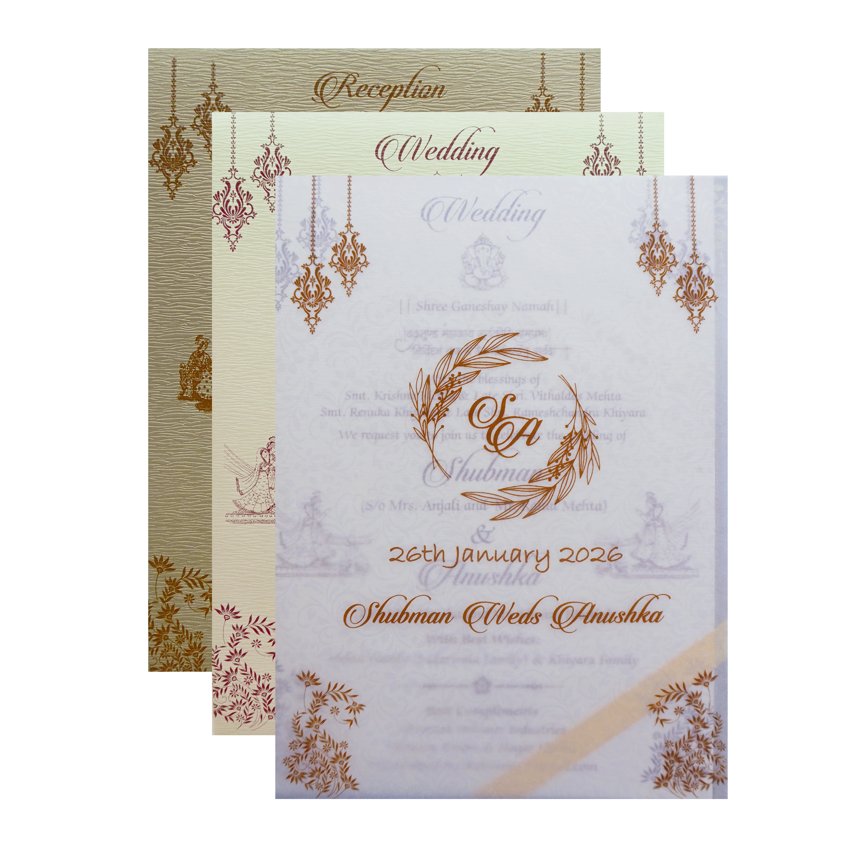 Gold Embossed Floral Padded Wedding Card-KRB09670