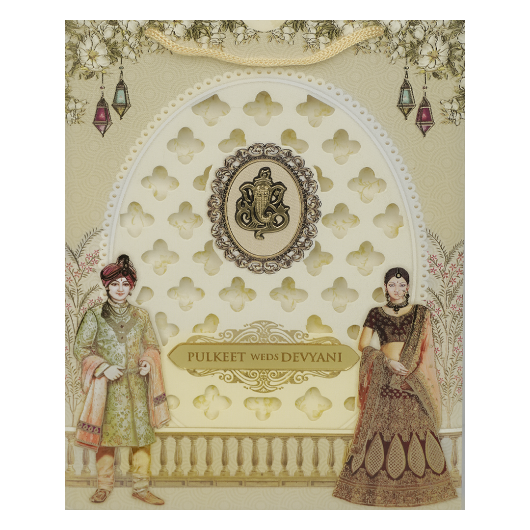 Cream Laser-Cut Bride and Groom Wedding Card-KJTS1840