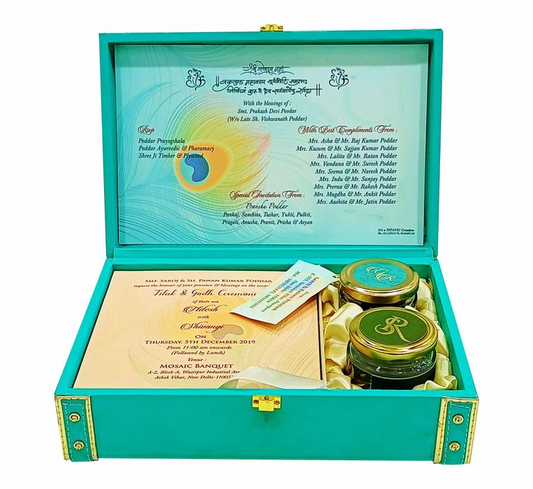 Light Green Ultra Premium Box Invitation Card With Sweet Boxes-KNKUP030-King of Cards