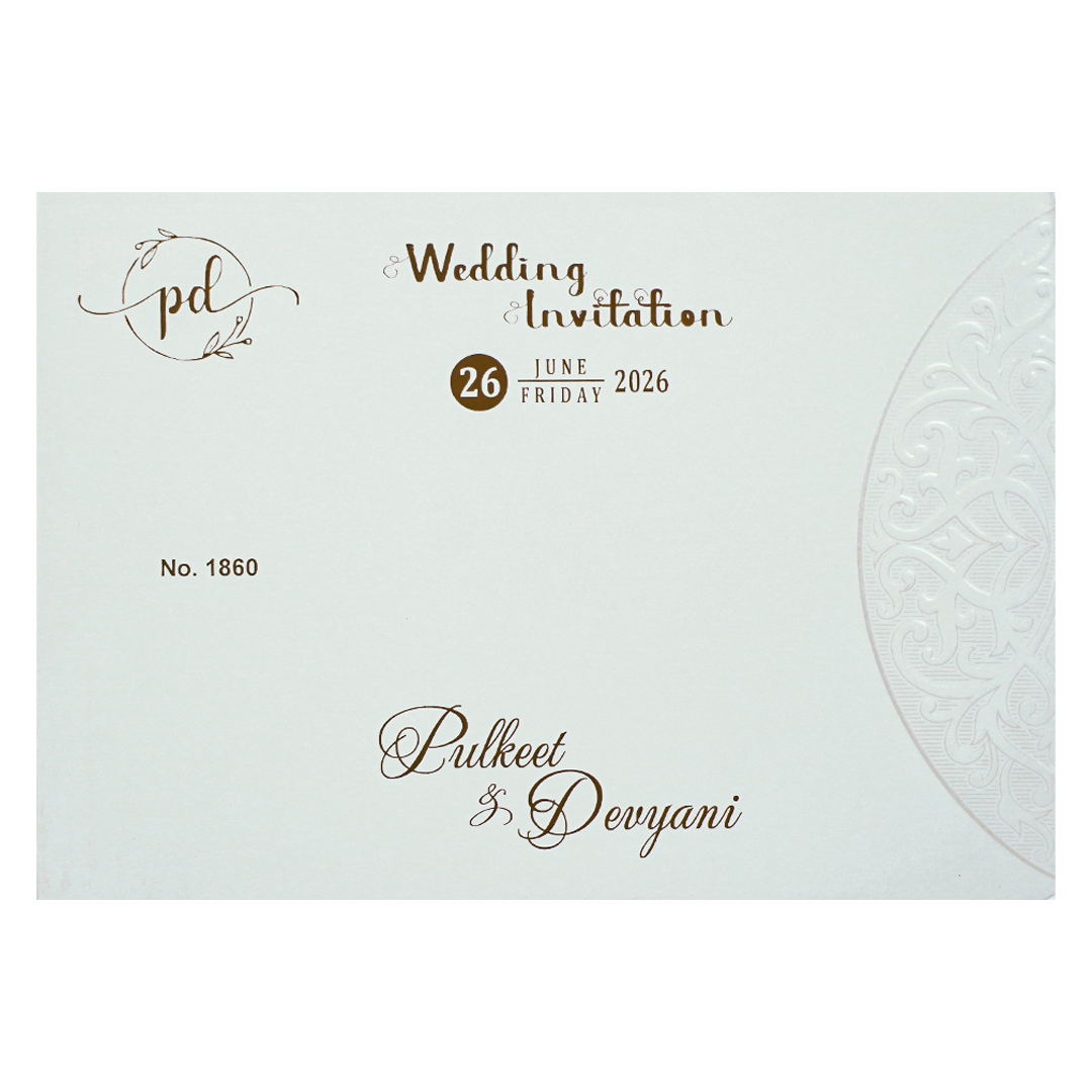 White Royal Motif Padded Wedding Card-KJTS1860