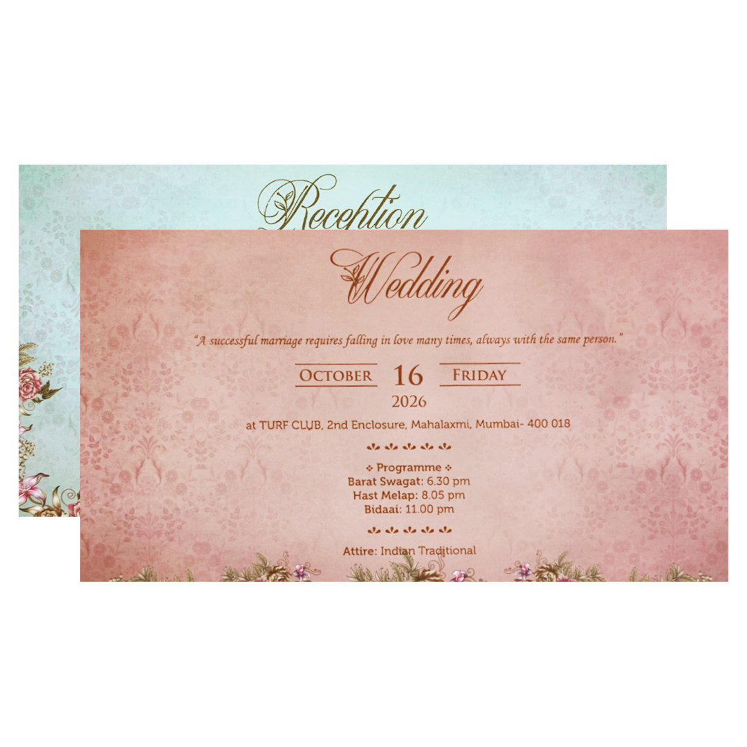 Pink Royal Elephant Floral Padded Wedding Card - KVN07470