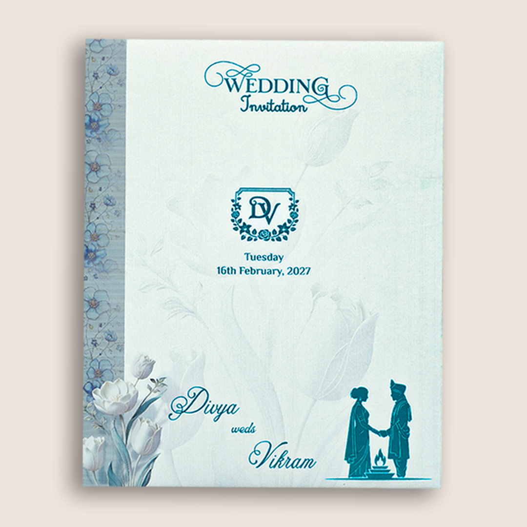 Blue White Floral Wedding Card - KNKJ1162