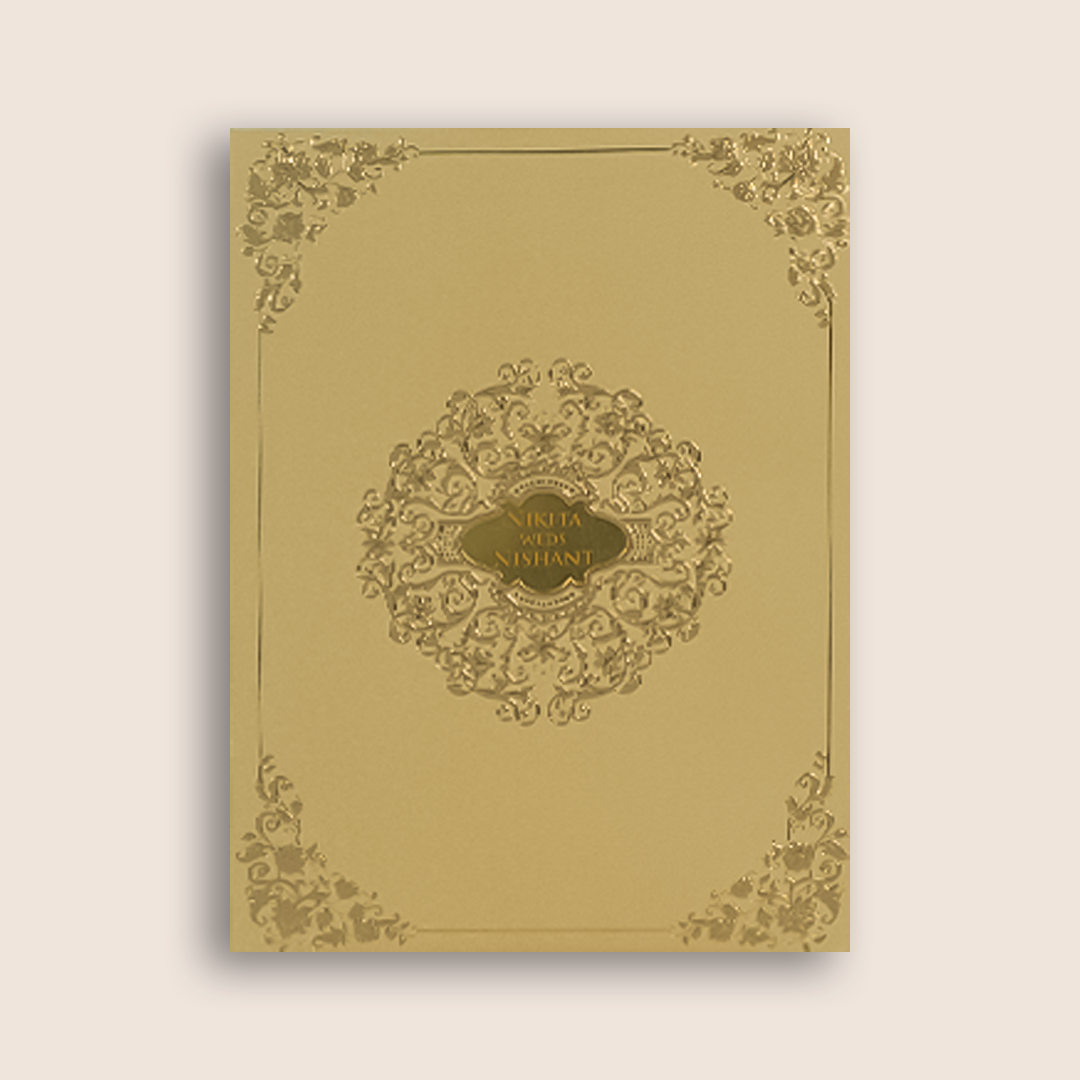 Sandal Padded Floral Wedding Invitation Card - KAA06410
