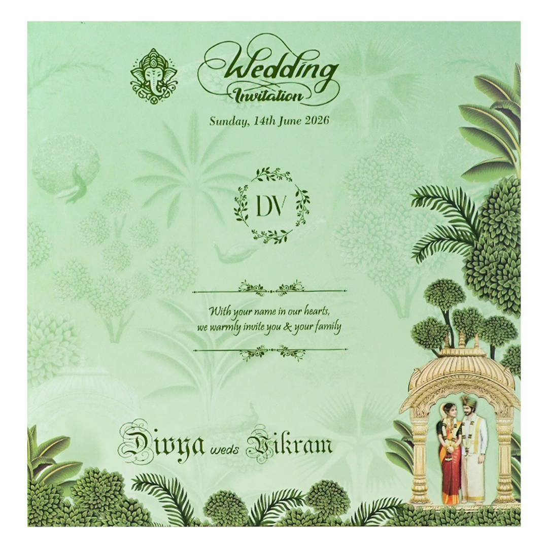 Green Laser-Cut Arch Wedding Invitation Card - KNBS3403