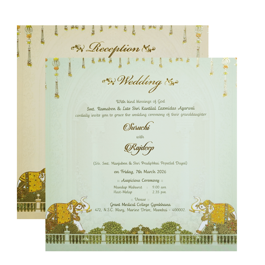 Yellow Cream Embossed Laser Cut Padded Wedding Card-KMMEX8180