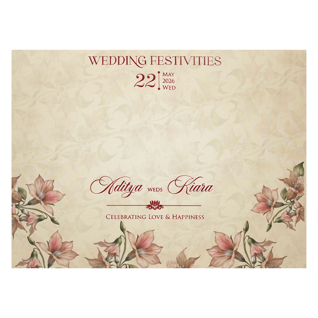 Pastel Peach Lily Floral Padded Wedding Card-KFR16280