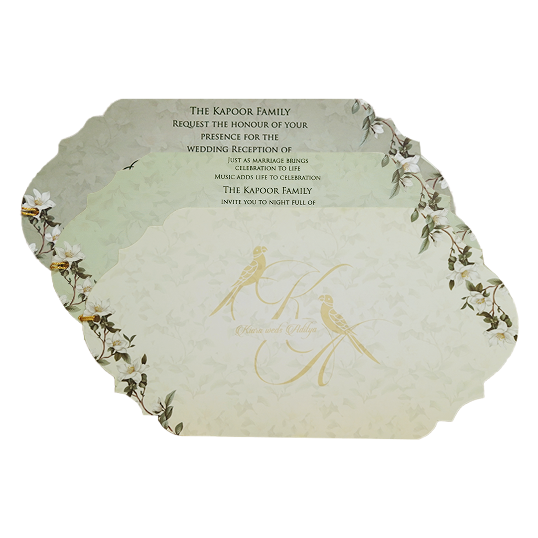 Sage Green Magnolia Floral Layered Wedding Card - KFR16140