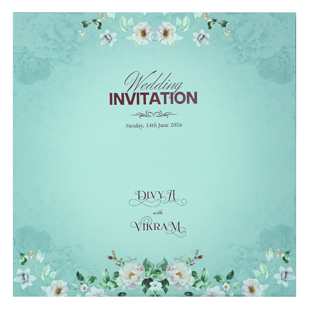 Blue Laser Cut Floral Wedding Card - KNBS3404