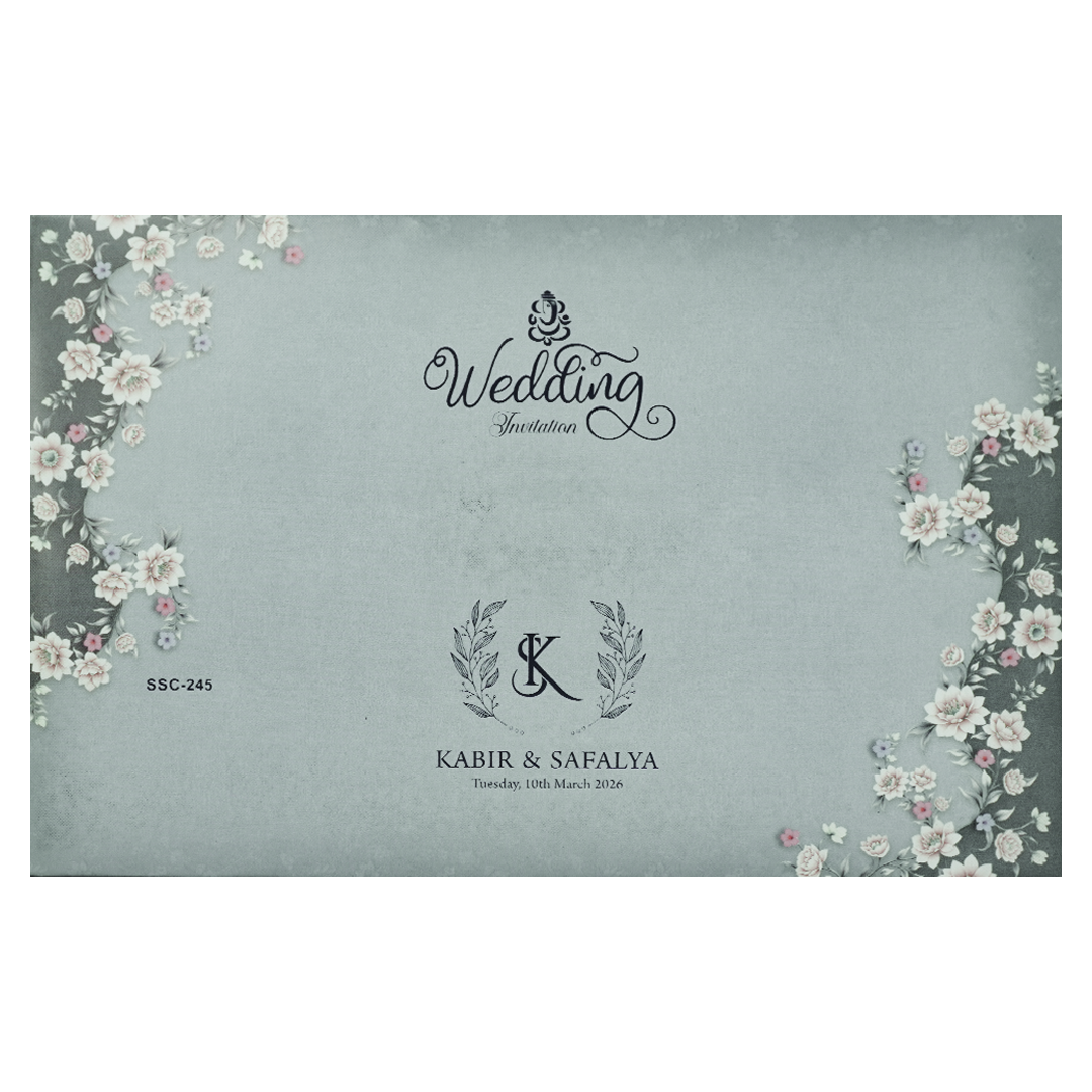 Blue Floral Padded Wedding Card-KSSC2450