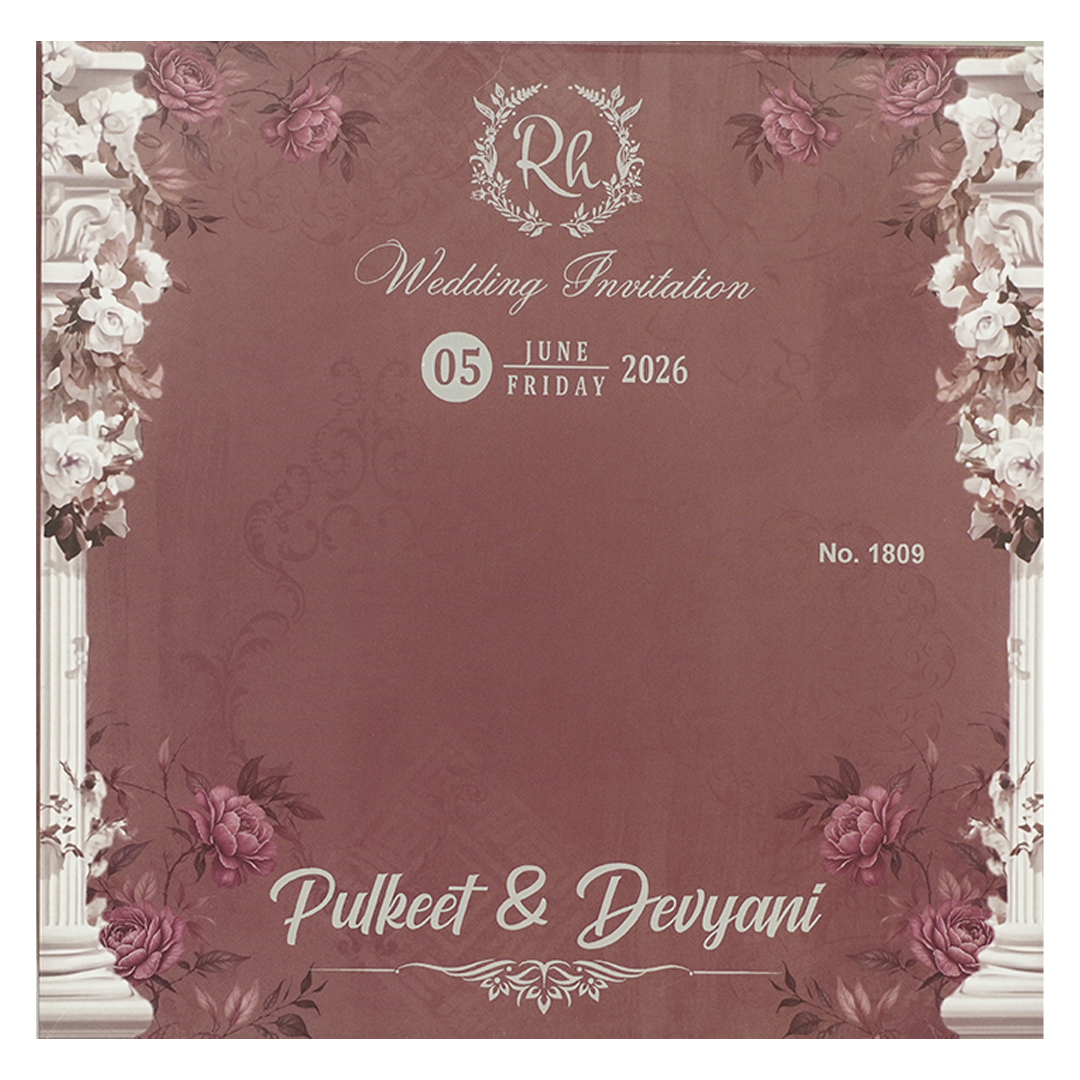 Maroon Floral Cutout Wedding Card-KJTS1809