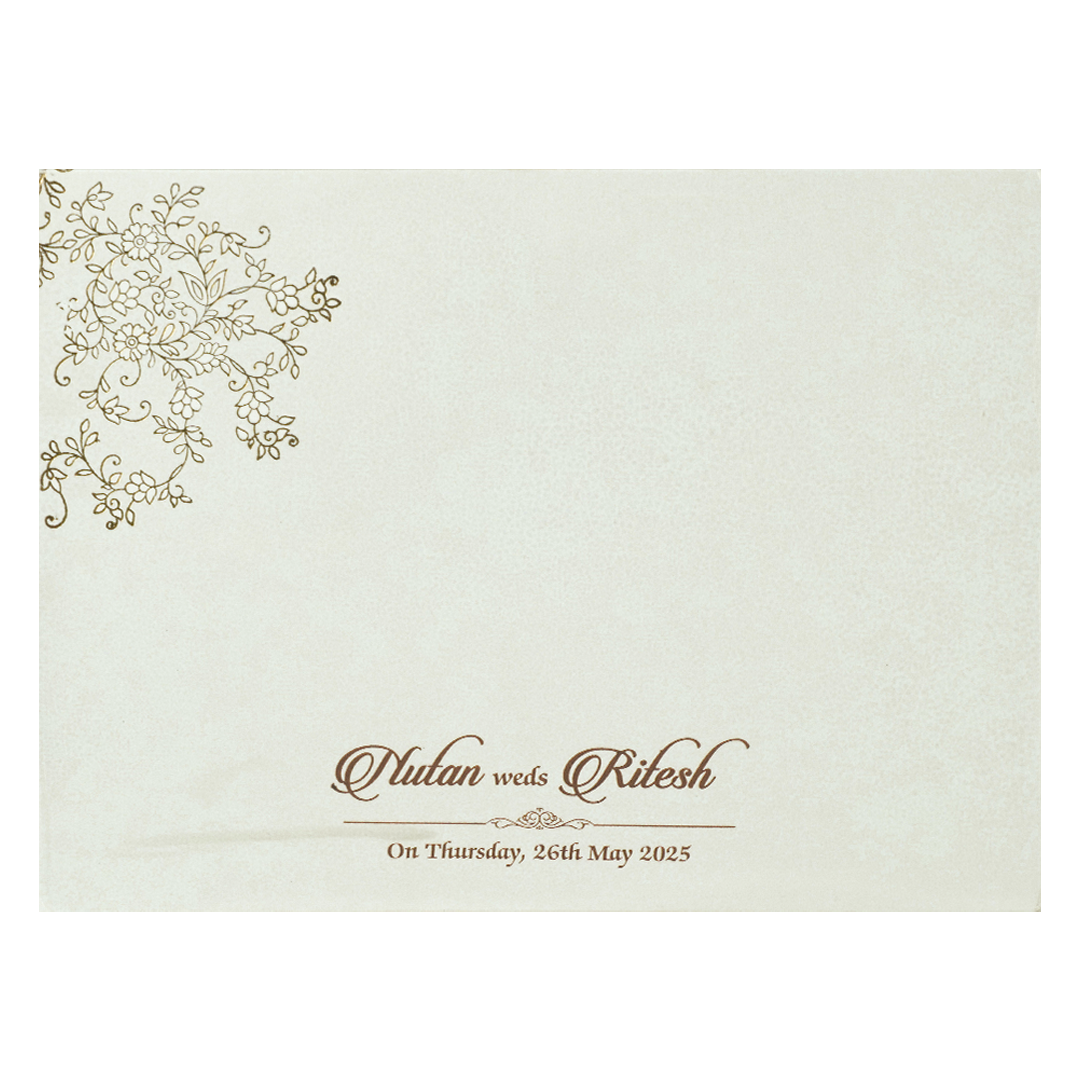 White Floral Gold Foil Padded Wedding Card-KRE25870