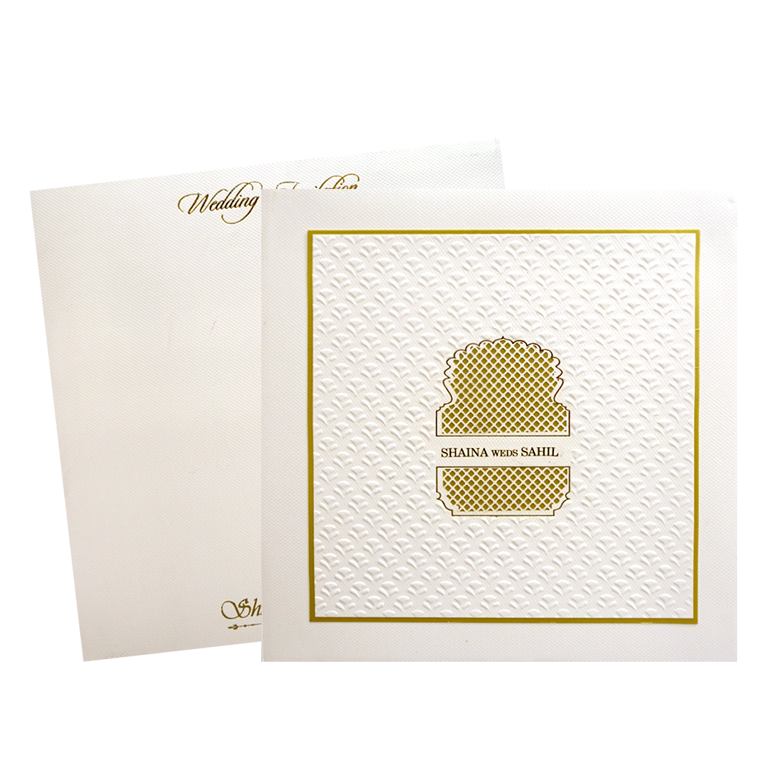 White Gold Geometric Padded Wedding Card - KMMEX8270