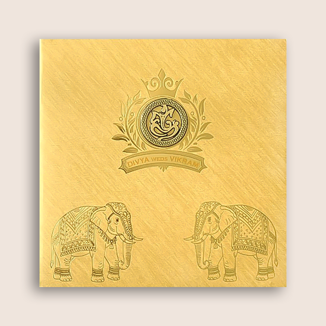 Gold Padded Elephant Wedding Card - KNPO5525G
