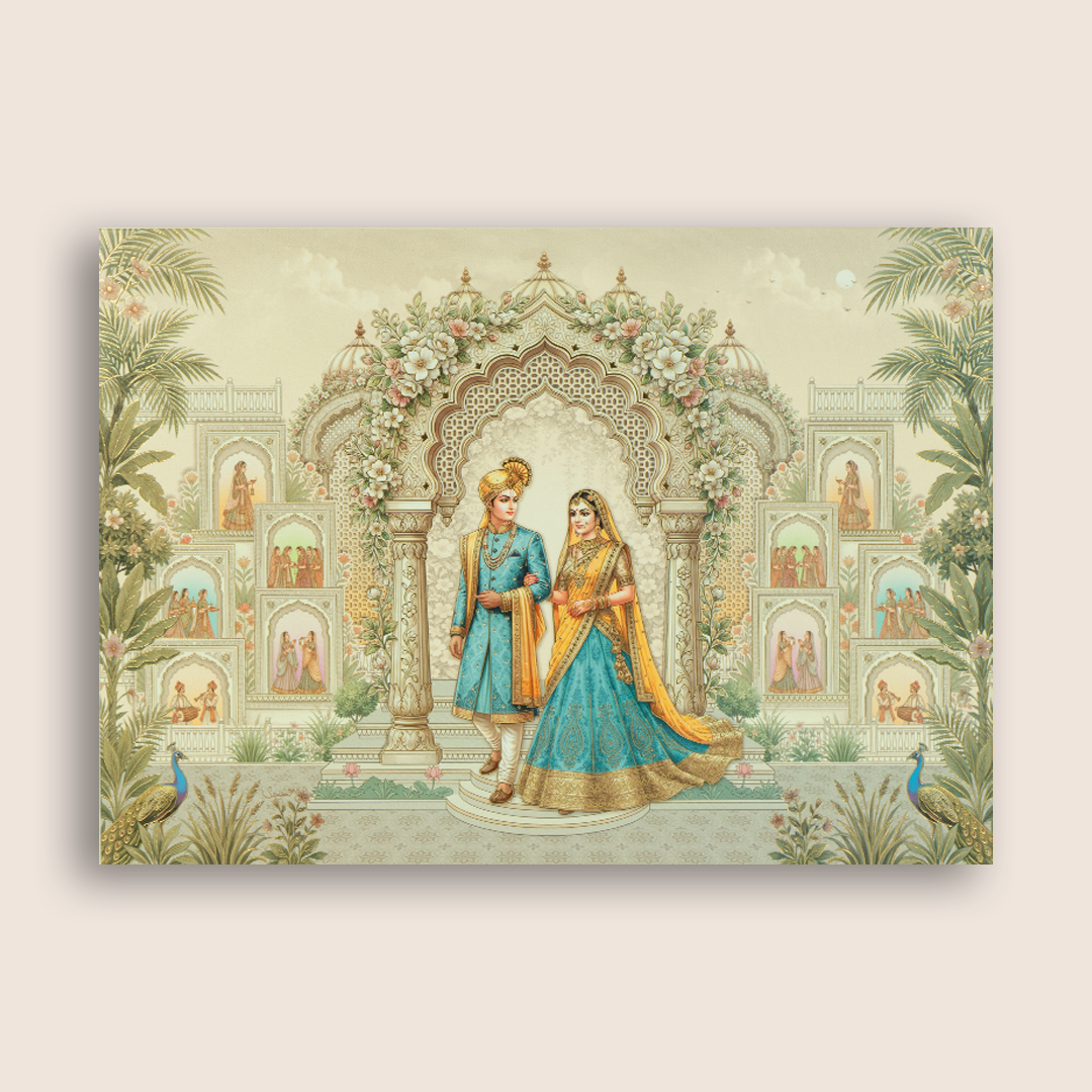Beige Bride Groom Padded Wedding Card - KAA06110